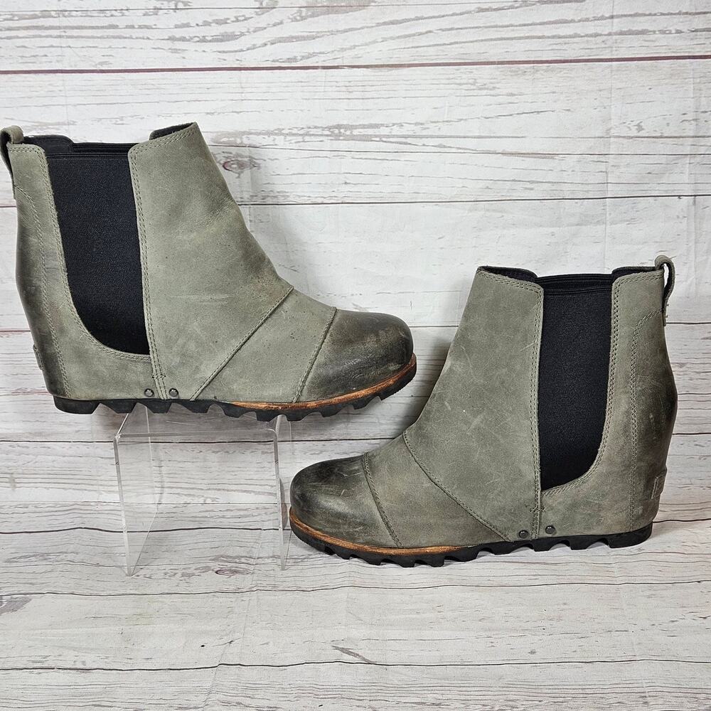 Sorel Women's Grey Leather Chelsea Ankle Boots US 9.5 Wedge Heel